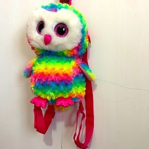 Girls colorful stuffed owl pack backpack